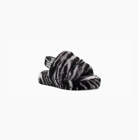 UGG Fluff Yeah Zebra - Badesandaler Barn - Svart Hvite (NO-K424)